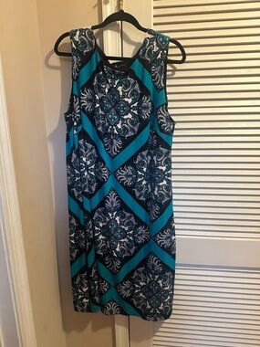 INC International Concepts Teal and Navy Sleeveless Midi Dress